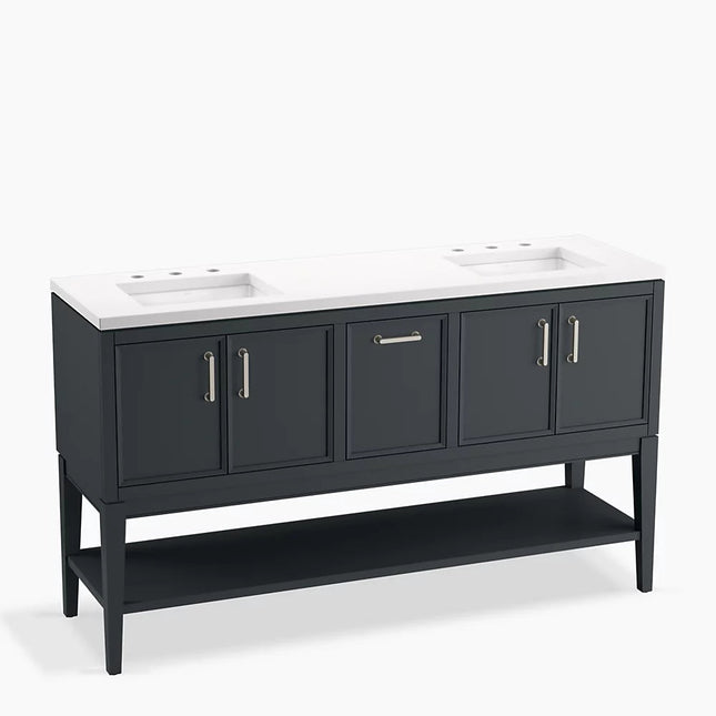 Kohler Winnow 60" bathroom vanity cabinet with sinks and quartz top K-33581-ASB-1WX - Plumbing Market