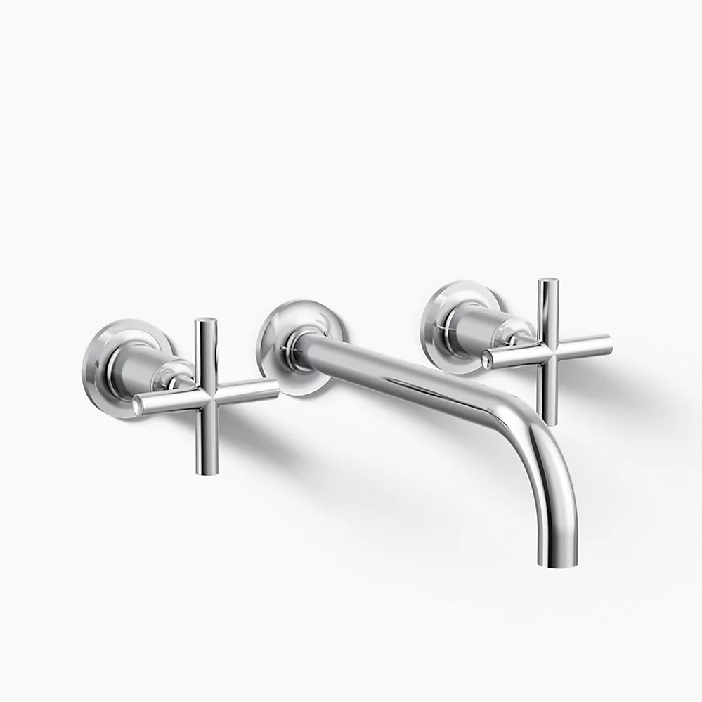 Kohler Purist Wall-mount bathroom sink faucet trim with Cross handles, 1.2 gpm K-T14414-3-CP - Plumbing Market