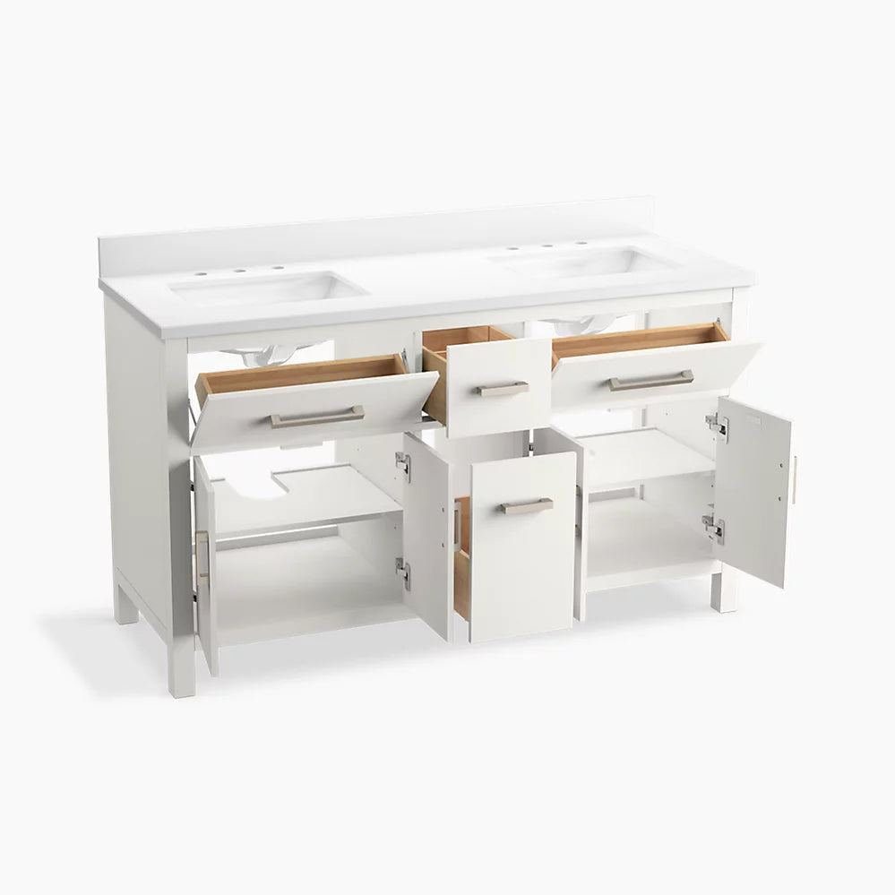 Kohler Kresla 60" bathroom vanity cabinet with sinks and quartz top K-40641-BD1-0 - Plumbing Market
