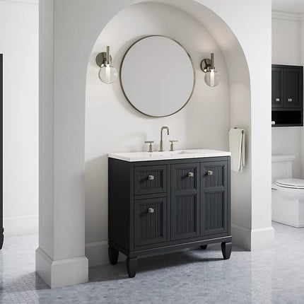 Kohler Hearthaven 36" bathroom vanity cabinet with sink and quartz top K-33537-ASB-1WX - Plumbing Market