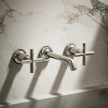 Kohler Purist Wall-mount bathroom sink faucet trim with Cross handles, 1.2 gpm K-T14413-3-SN - Plumbing Market