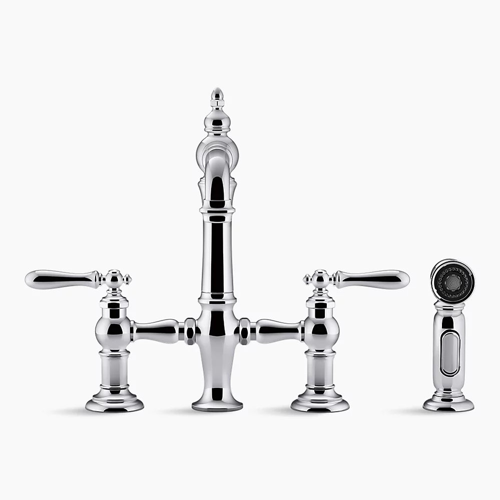 Kohler Artifacts Two-hole bridge bar sink faucet with side sprayer K-76520-4-BV - Plumbing Market