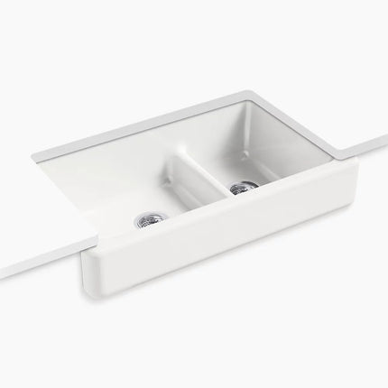 Kohler Whitehaven Smart Divide 35-1/2" undermount double-bowl farmhouse kitchen sink with short apron K-6426-FF - Plumbing Market