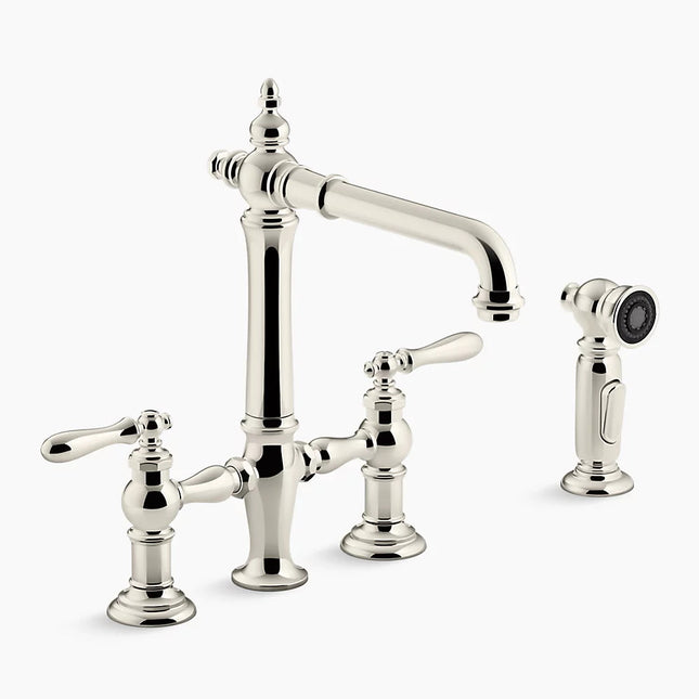 Kohler Artifacts Two-hole bridge kitchen sink faucet with side sprayer K-76519-4-SN - Plumbing Market