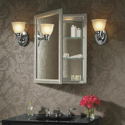 Kohler 20" W x 26" H aluminum single-door medicine cabinet with decorative silver framed mirrored door K-CB-CLW2026SS - Plumbing Market
