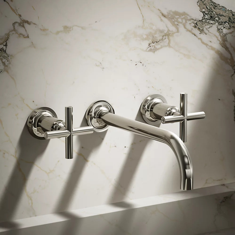 Kohler Purist Wall-mount bathroom sink faucet trim with Cross handles, 1.2 gpm K-T14414-3-SN - Plumbing Market