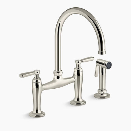 Kohler Edalyn by Studio McGee Two-hole bridge kitchen sink faucet with side sprayer K-28356-SN - Plumbing Market