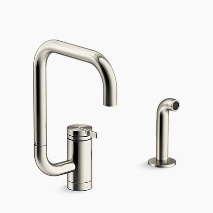 Kohler Components Single-handle kitchen sink faucet with two-function extended-reach spout and side sprayer K-28274-SN - Plumbing Market