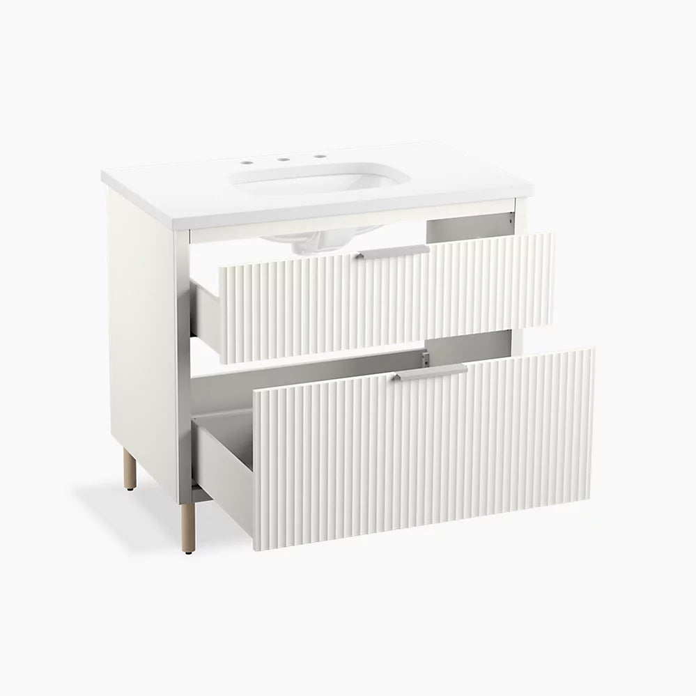 Kohler Spacity 36" wall-hung bathroom vanity cabinet with sink and quartz top K-32171-ASB-0 - Plumbing Market
