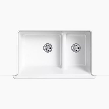 Kohler Whitehaven Smart Divide 35-1/2" undermount double-bowl farmhouse kitchen sink with short apron K-6426-42 - Plumbing Market