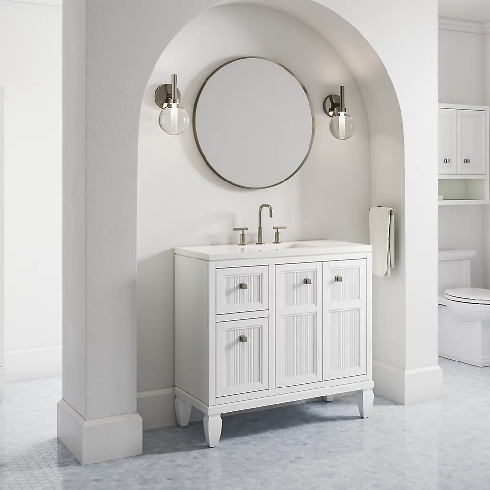 Kohler Hearthaven 36" bathroom vanity cabinet with sink and quartz top K-33537-ASB-1WX - Plumbing Market