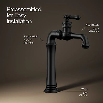 Kohler Artifacts Gentleman's Single-handle bathroom sink faucet, 1.2 gpm K-72763-9M-BL - Plumbing Market