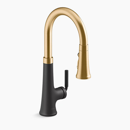 Kohler Tone Pull-down kitchen sink faucet with three-function sprayhead K-23764-BMB - Plumbing Market