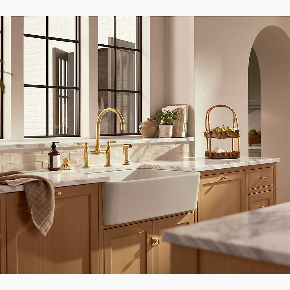 Kohler Edalyn by Studio McGee Two-hole bridge kitchen sink faucet with side sprayer K-28356-CP - Plumbing Market