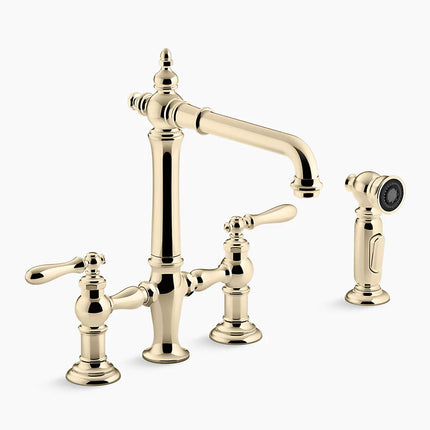 Kohler Artifacts Two-hole bridge kitchen sink faucet with side sprayer K-76519-4-AF - Plumbing Market