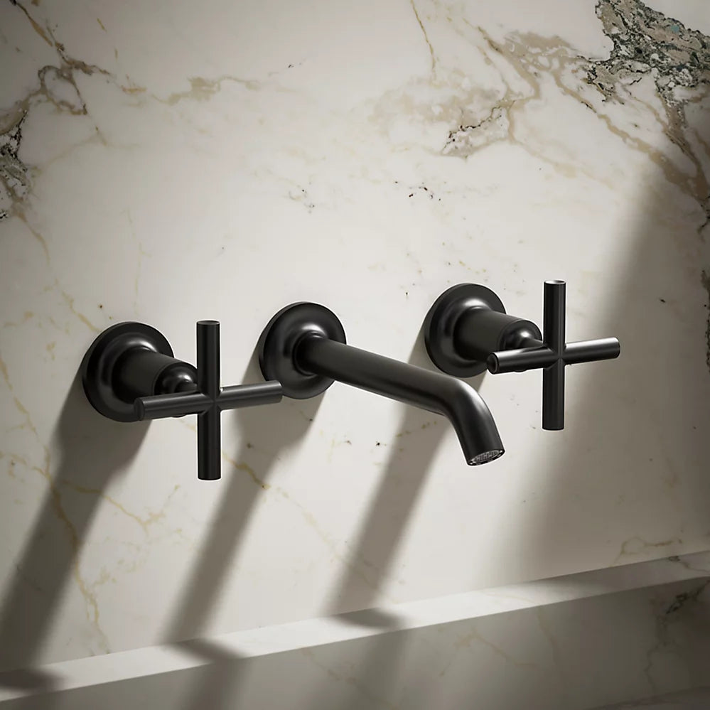 Kohler Purist Wall-mount bathroom sink faucet trim with Cross handles, 1.2 gpm K-T14413-3-BL - Plumbing Market