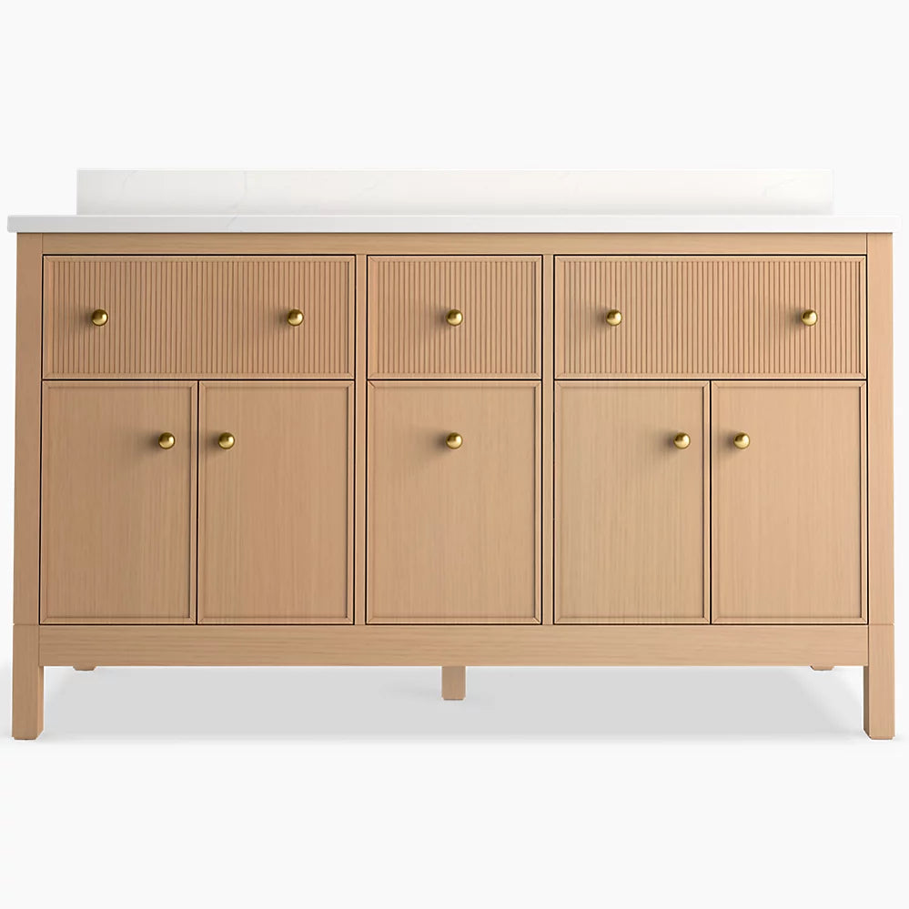 Kohler Malin by Studio McGee 60" bathroom vanity cabinet with sinks and quartz top K-35022-SWK - Plumbing Market