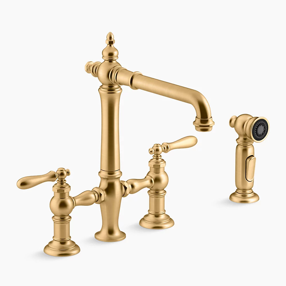 Kohler Artifacts Two-hole bridge kitchen sink faucet with side sprayer K-76519-4-2MB - Plumbing Market