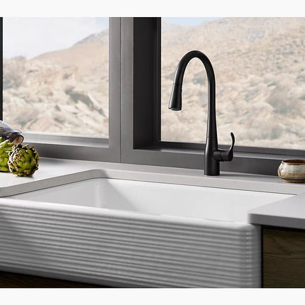 Kohler Simplice Pull-down kitchen sink faucet with three-function sprayhead K-596-BL - Plumbing Market