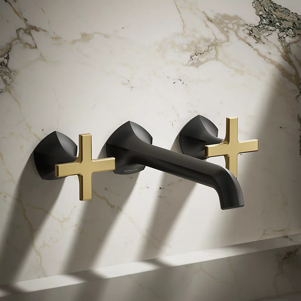 Kohler Occasion Wall-mount bathroom sink faucet Cross handle trim, 1.2 gpm K-T27013-3-BMB - Plumbing Market
