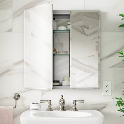 Kohler 25" W x 26" H aluminum two-door medicine cabinet with mirrored doors, beveled edges K-CB-CLC2526FS - Plumbing Market