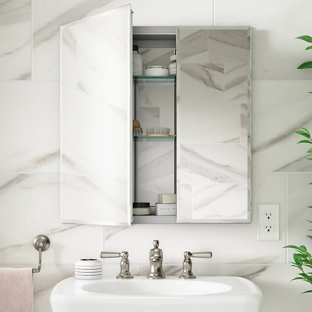 Kohler 25" W x 26" H aluminum two-door medicine cabinet with mirrored doors, beveled edges K-CB-CLC2526FS - Plumbing Market