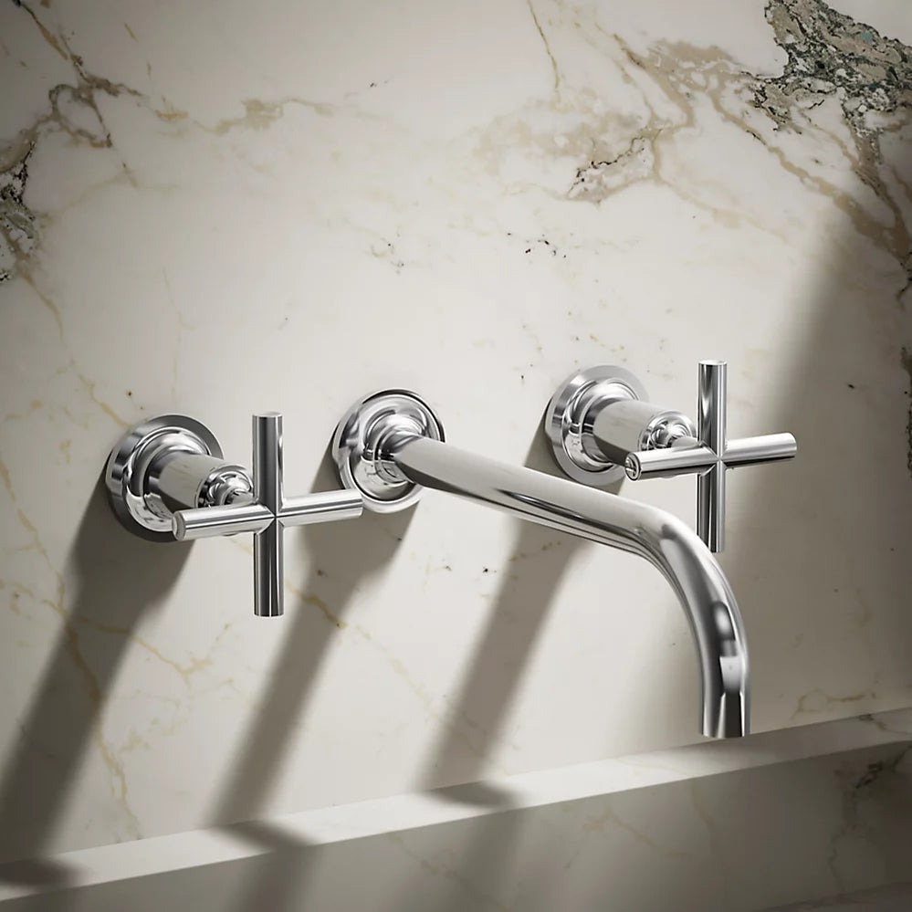 Kohler Purist Wall-mount bathroom sink faucet trim with Cross handles, 1.2 gpm K-T14414-3-CP - Plumbing Market