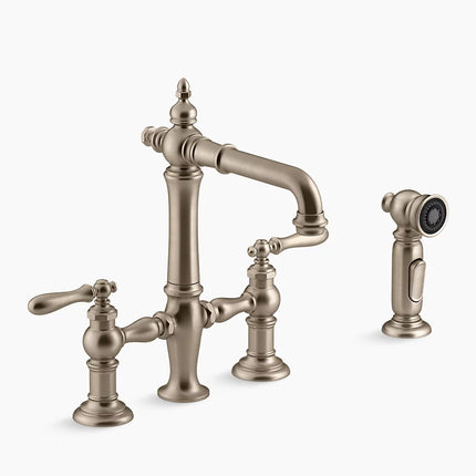 Kohler Artifacts Two-hole bridge bar sink faucet with side sprayer K-76520-4-BV - Plumbing Market