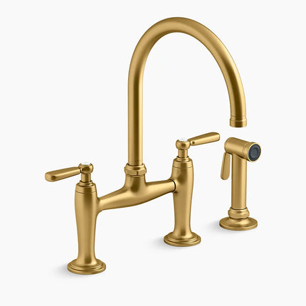 Kohler Edalyn by Studio McGee Two-hole bridge kitchen sink faucet with side sprayer K-28356-2MB - Plumbing Market