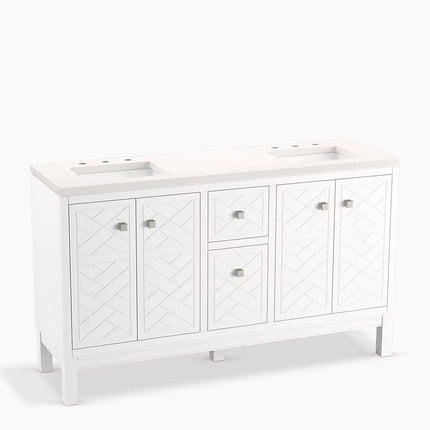 Kohler Beauxline 60" bathroom vanity cabinet with sinks and quartz top K-33532-ASB-0 - Plumbing Market