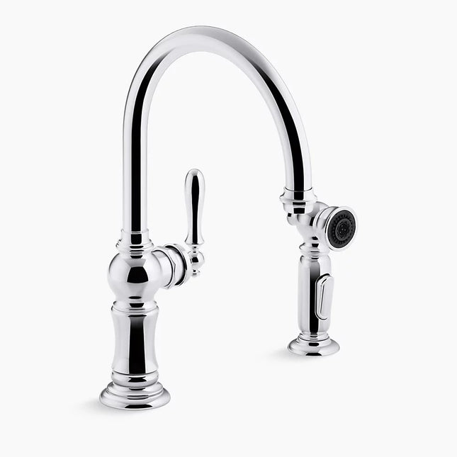 Kohler Artifacts Single-handle kitchen sink faucet with two-function sprayhead K-99262-CP - Plumbing Market