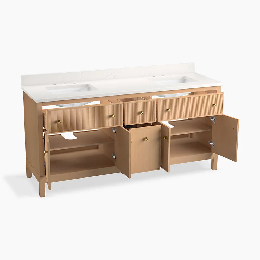 Kohler Malin by Studio McGee 72" bathroom vanity cabinet with sinks and quartz top K-35023-SWK - Plumbing Market