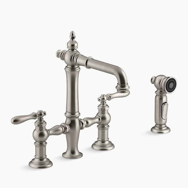 Kohler Artifacts Two-hole bridge bar sink faucet with side sprayer K-76520-4-VS - Plumbing Market