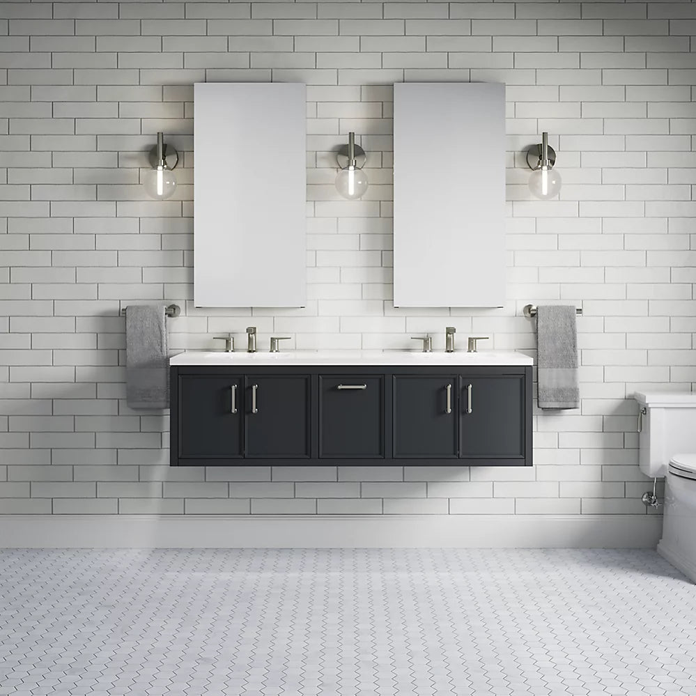 Kohler Winnow 60" bathroom vanity cabinet with sinks and quartz top K-33581-ASB-1WX - Plumbing Market