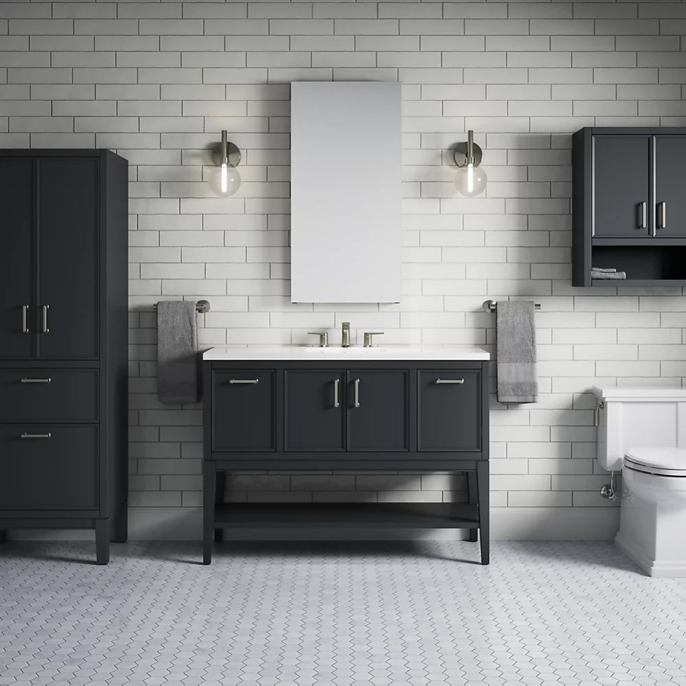 Kohler Winnow 48" bathroom vanity cabinet with sink and quartz top K-33580-ASB-1WX - Plumbing Market