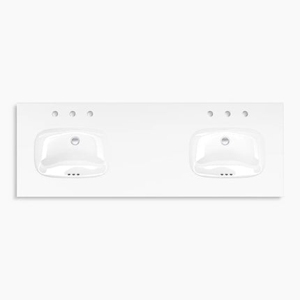 Kohler Spacity 60" wall-hung bathroom vanity cabinet with sinks and quartz top K-32173-ASB-0 - Plumbing Market