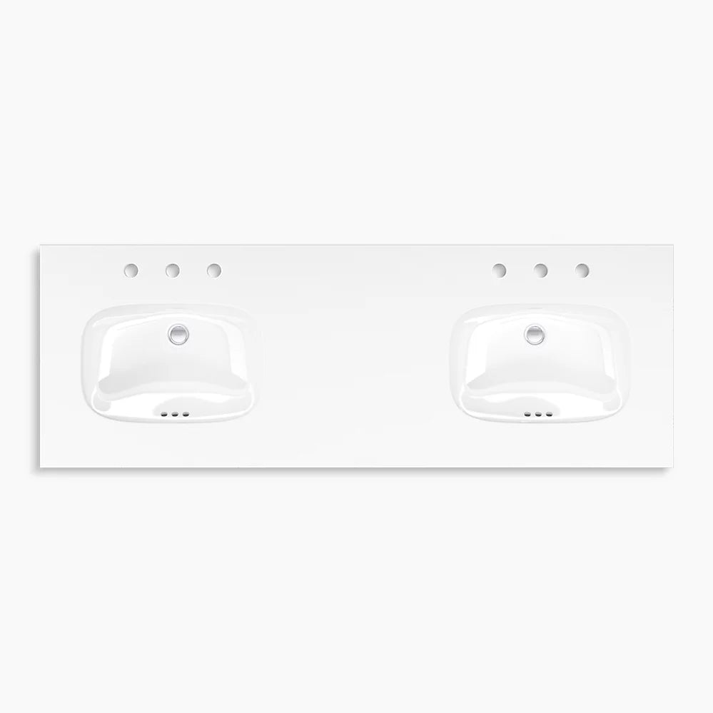 Kohler Spacity 60" wall-hung bathroom vanity cabinet with sinks and quartz top K-32173-ASB-0 - Plumbing Market