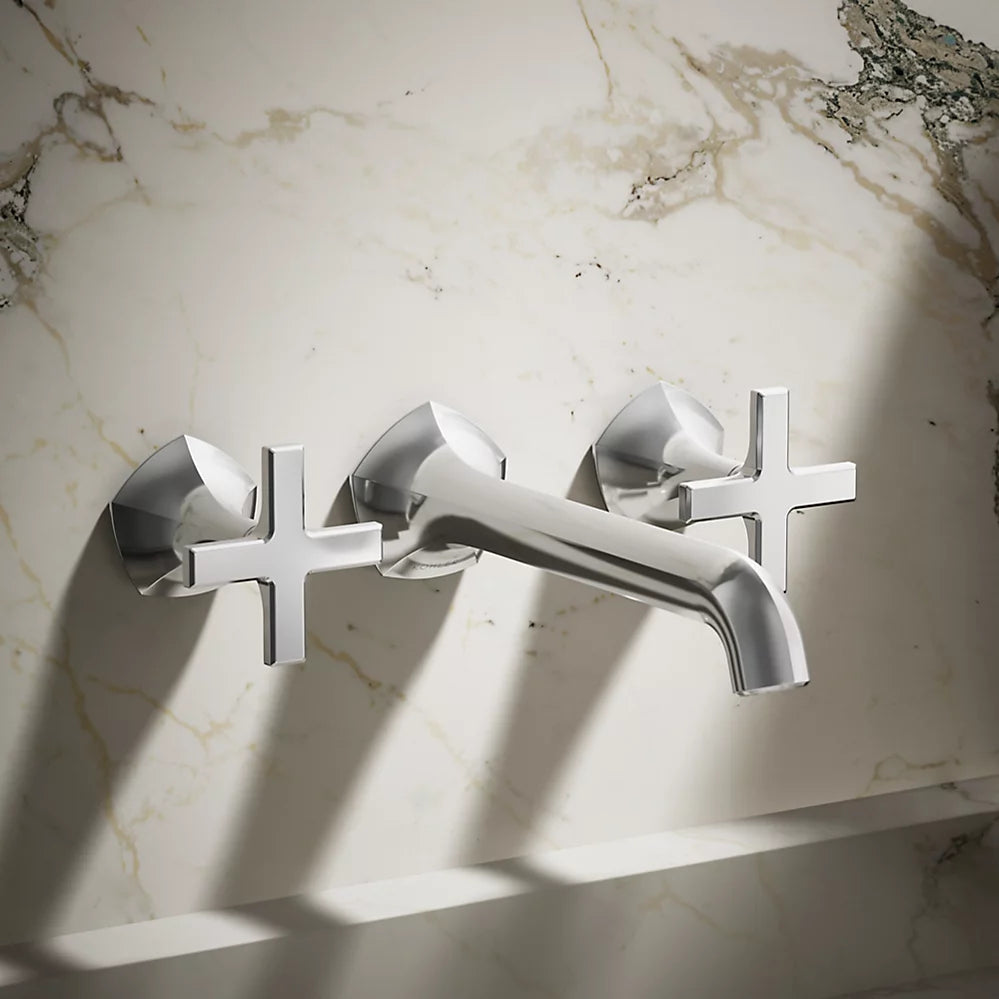 Kohler Occasion Wall-mount bathroom sink faucet Cross handle trim, 1.2 gpm K-T27013-3-CP - Plumbing Market