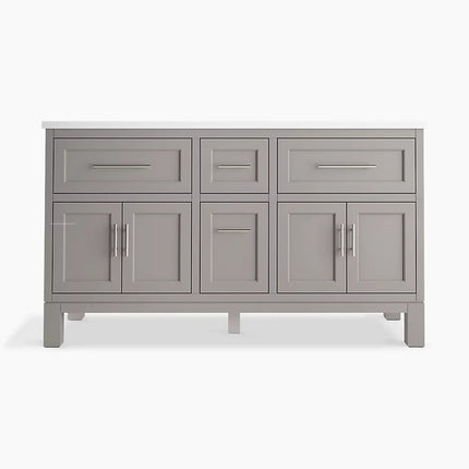 Kohler Quo 60" bathroom vanity cabinet with sinks and quartz top K-31246-ASB-1WT - Plumbing Market