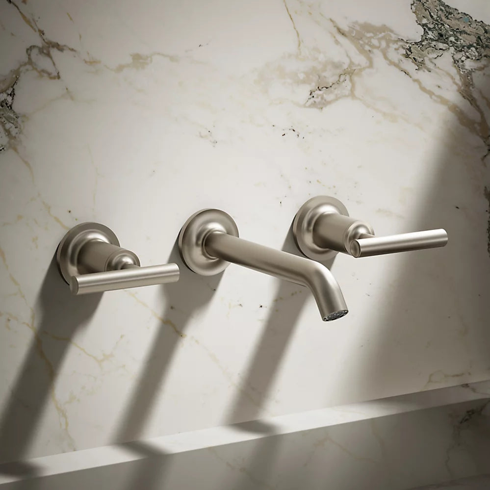 Kohler Purist Wall-mount bathroom sink faucet trim with Lever handles, 1.2 gpm K-T14413-4-BN - Plumbing Market
