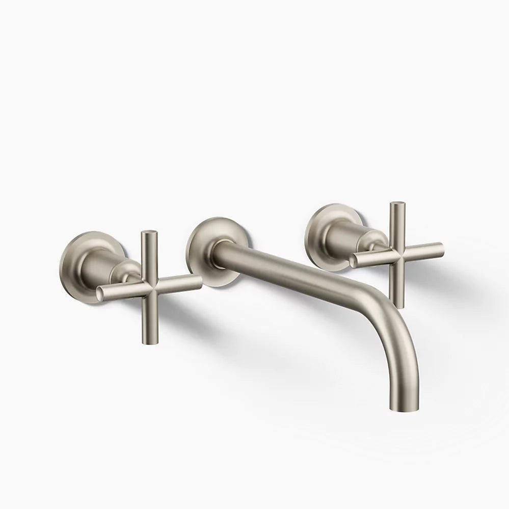 Kohler Purist Wall-mount bathroom sink faucet trim with Cross handles, 1.2 gpm K-T14414-3-BN - Plumbing Market
