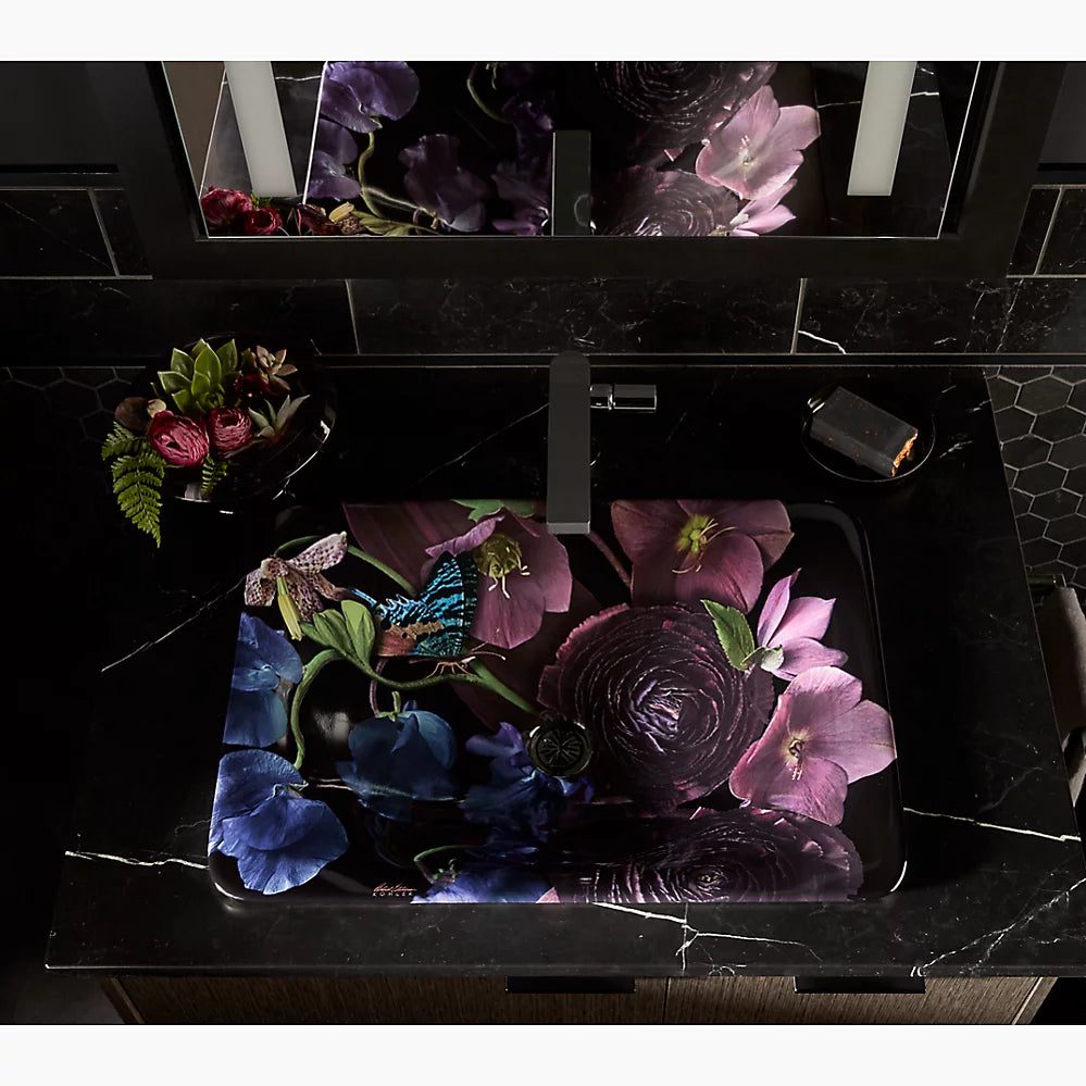 Kohler Dutchmaster Midnight Floral Carillon 21-1/4" rectangular drop-in bathroom sink, no overflow K-30334-DM2-0 - Plumbing Market