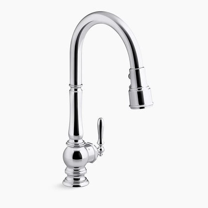 Kohler Artifacts Touchless pull-down kitchen sink faucet with three-function sprayhead K-29709-CP - Plumbing Market