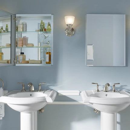 Kohler 20" W x 26" H aluminum single-door medicine cabinet with mirrored door, beveled edges K-CB-CLC2026FS - Plumbing Market