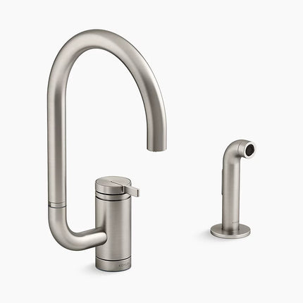 Kohler Components Single-handle kitchen sink faucet with two-function extended-reach spout and side sprayer K-28272-VS - Plumbing Market