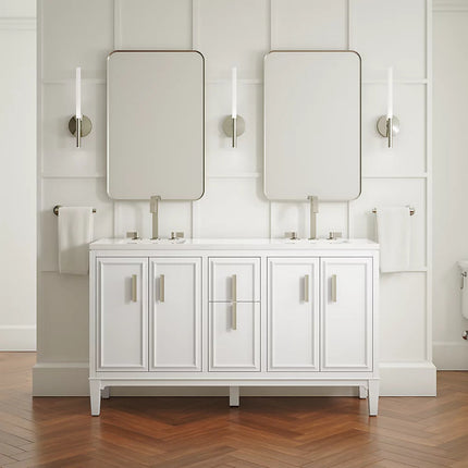 Kohler Southerk 60" bathroom vanity cabinet with sinks and quartz top K-33547-ASB-0 - Plumbing Market