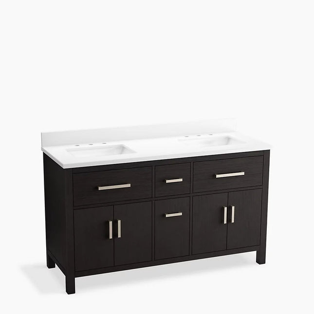 Kohler Kresla 60" bathroom vanity cabinet with sinks and quartz top K-40641-BD1-BWK - Plumbing Market