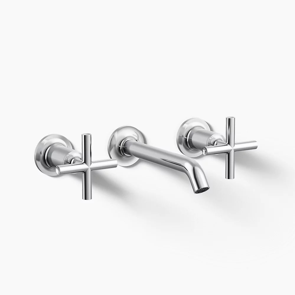Kohler Purist Wall-mount bathroom sink faucet trim with Cross handles, 1.2 gpm K-T14413-3-CP - Plumbing Market