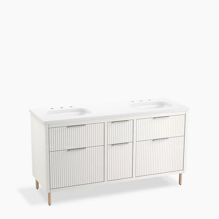 Kohler Spacity 60" wall-hung bathroom vanity cabinet with sinks and quartz top K-32173-ASB-0 - Plumbing Market