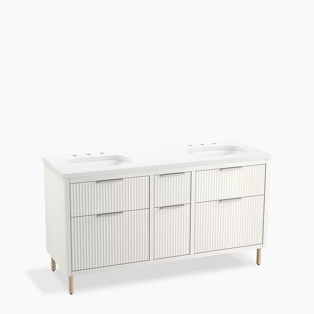 Kohler Spacity 60" wall-hung bathroom vanity cabinet with sinks and quartz top K-32173-ASB-0 - Plumbing Market